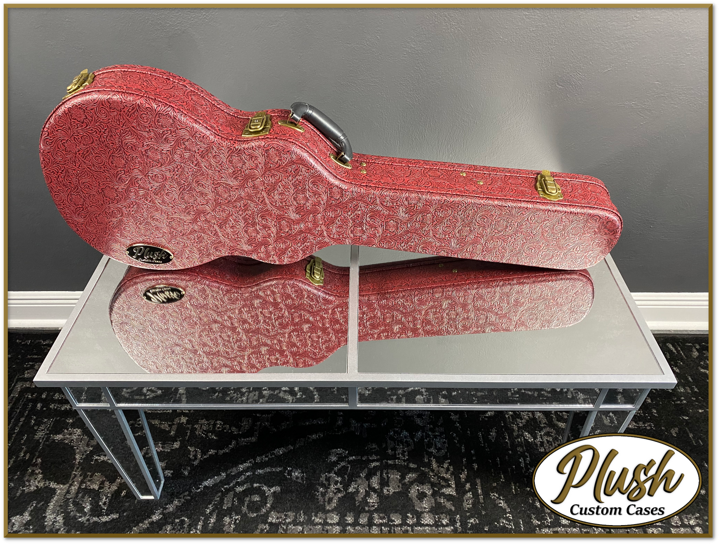 Plush-Paul LP Custom Guitar Case Tooled Leather pattern 11 with Cream Fur