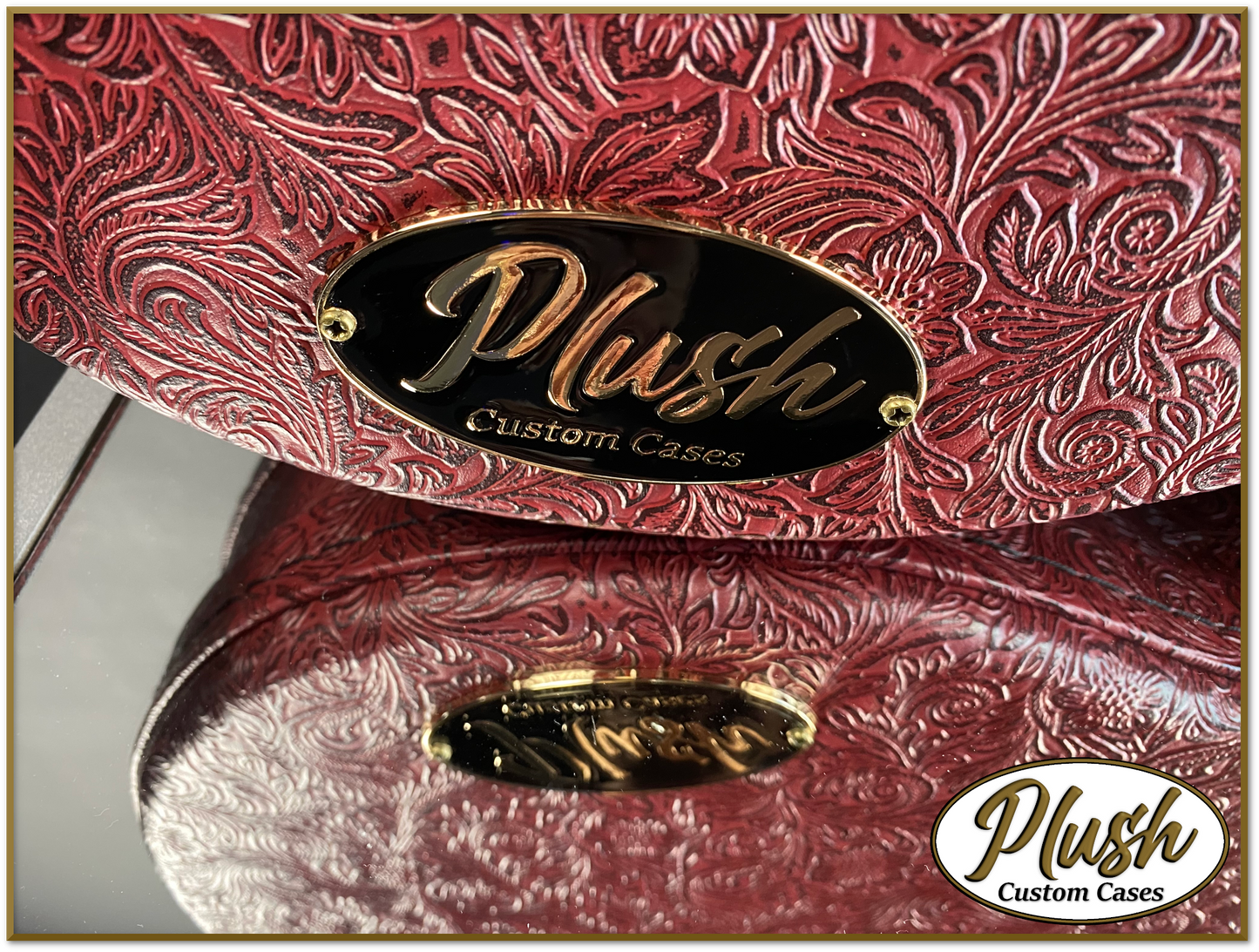 Plush-Paul LP Custom Guitar Case Tooled Leather pattern 11 with Cream Fur