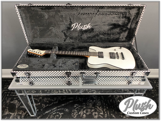 PlushCaster Tele®/Strat® Custom Guitar Case Black & White Checkerboard with Black Fur