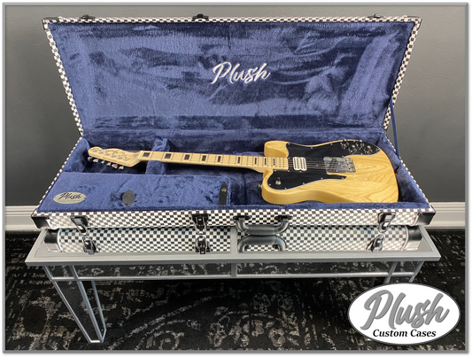 PlushCaster Tele®/Strat® Custom Guitar Case Black & White Checkerboard with Blue Fur