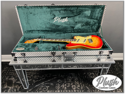 PlushCaster Tele®/Strat® Custom Guitar Case Black & White Checkerboard with Green Fur