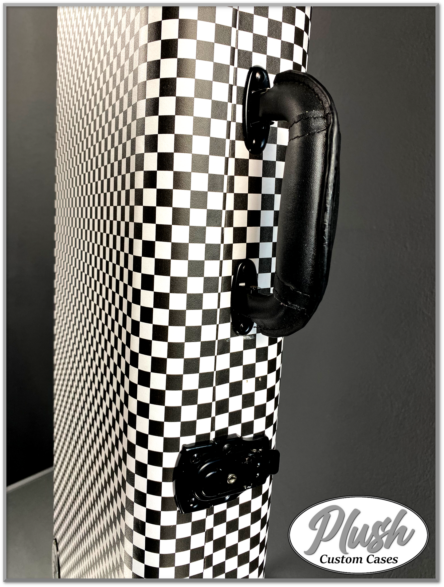PlushMaster Jazz/Offset size Custom Guitar Case Black & White Checkerboard with Black Fur
