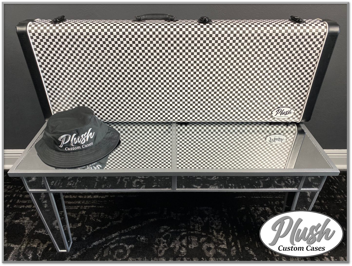 PlushCaster Tele®/Strat® Custom Guitar Case Black & White Checkerboard with Black Fur