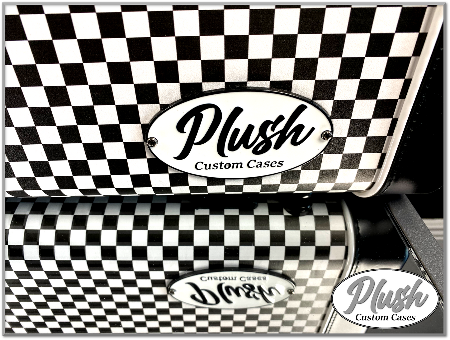 PlushMaster Jazz/Offset size Custom Guitar Case Black & White Checkerboard with Red Fur