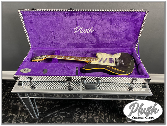 PlushCaster Tele®/Strat® Custom Guitar Case Black & White Checkerboard with Purple Fur