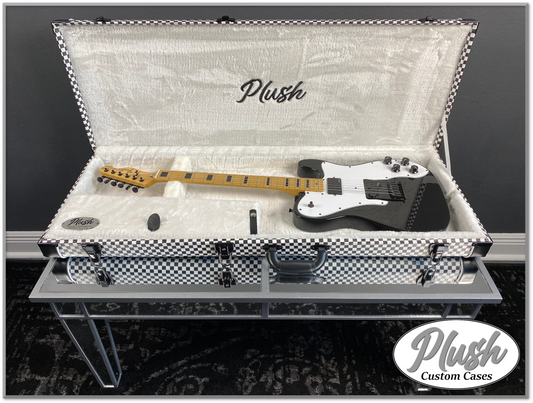 PlushCaster Tele®/Strat® Custom Guitar Case Black & White Checkerboard with White Fur