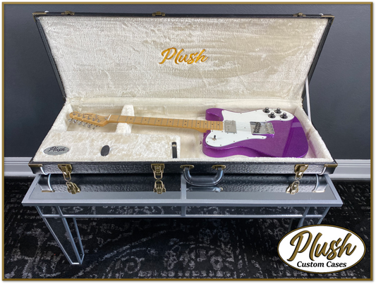 PlushCaster Tele®/Strat® Custom Guitar Case Black Ostrich with Cream Fur
