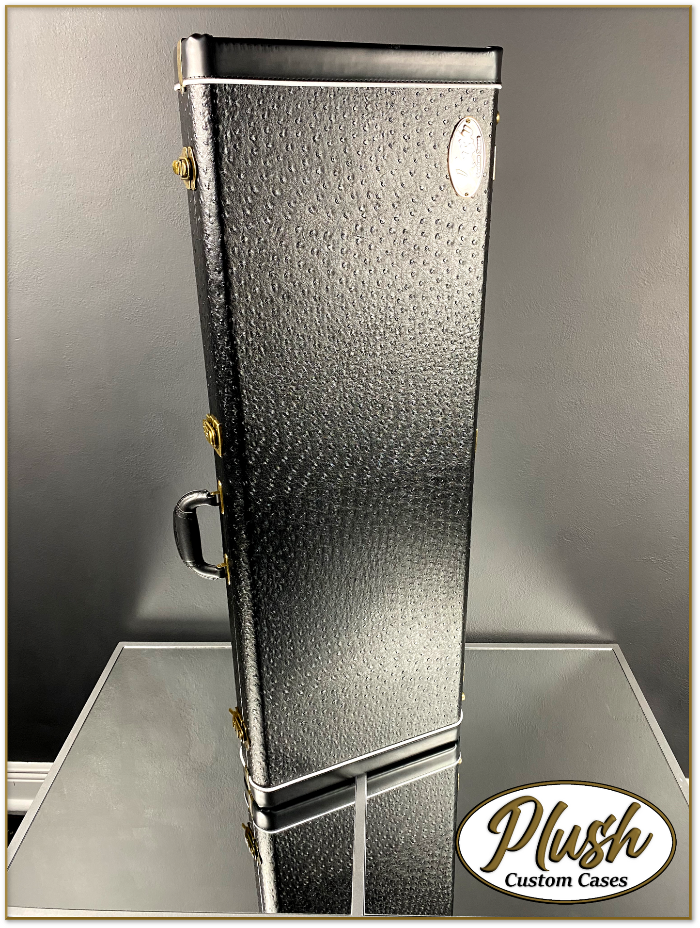 PlushMaster Jazz/Offset size Custom Guitar Case Black Ostrich with Cream Fur