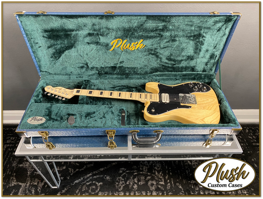 PlushCaster Tele®/Strat® Custom Guitar Case Dark Blue Ostrich with Green Fur