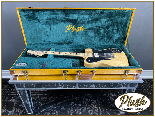 PlushCaster Tele®/Strat® Custom Guitar Case Brown Mustard Ostrich with Green Fur