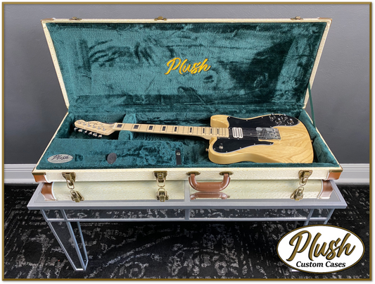 PlushCaster Tele®/Strat® Custom Guitar Case Cream Ostrich with Green Fur