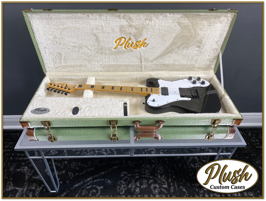 PlushCaster Tele®/Strat® Custom Guitar Case Green Ostrich with Cream Fur
