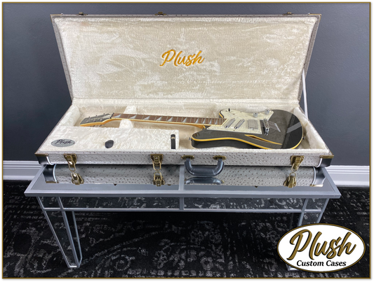 PlushCaster Tele®/Strat® Custom Guitar Case Gray Ostrich with Cream Fur