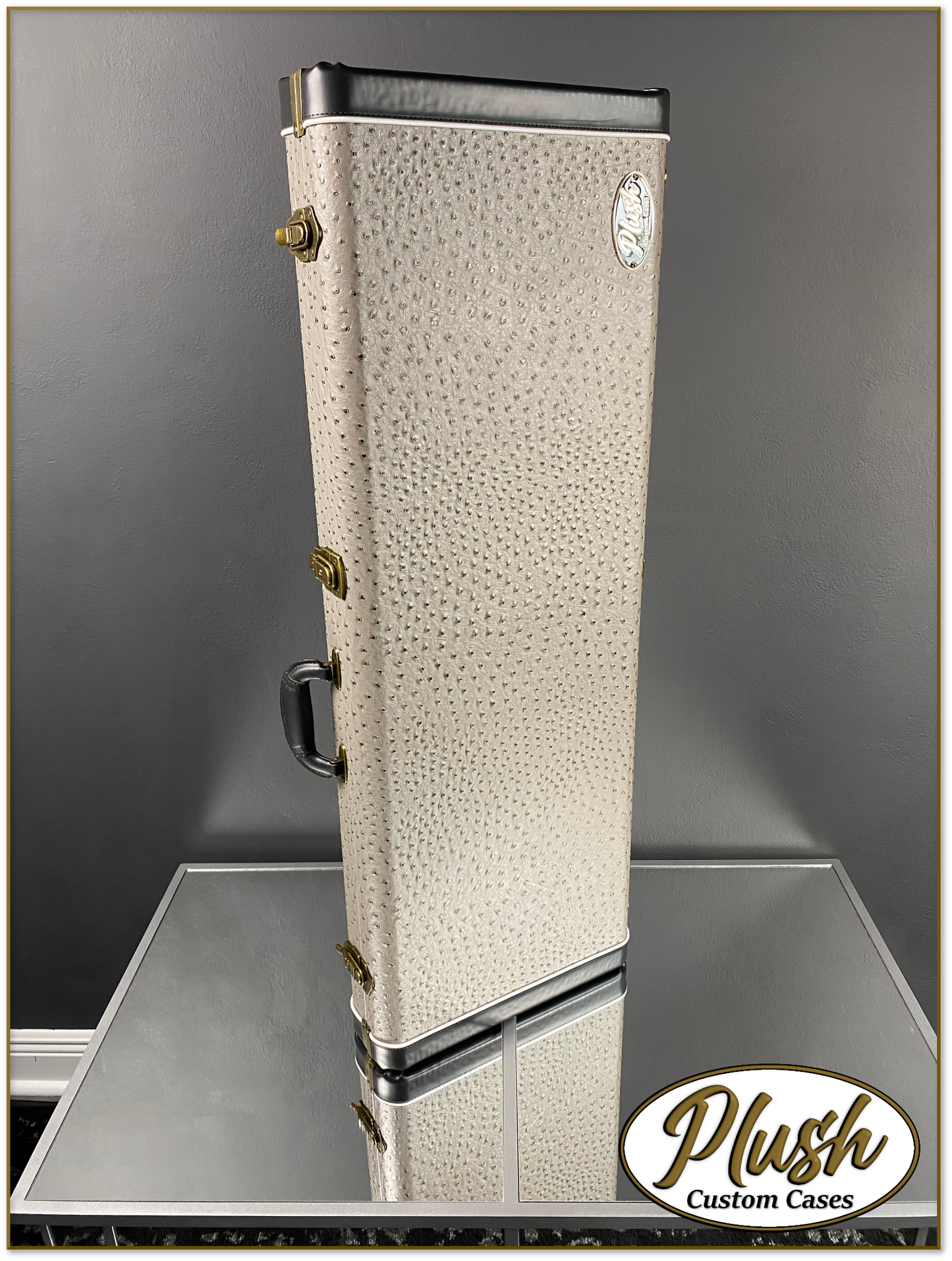 PlushCaster Tele®/Strat® Custom Guitar Case Gray Ostrich with Green Fur