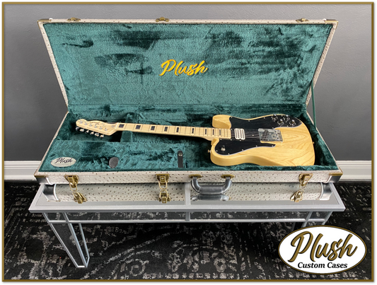 PlushCaster Tele®/Strat® Custom Guitar Case Gray Ostrich with Green Fur