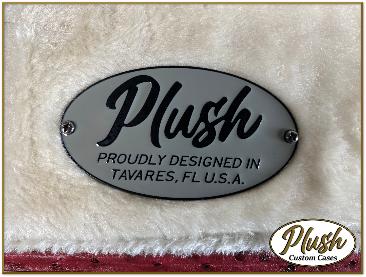 PlushCaster Tele®/Strat® Custom Guitar Case Burgundy Red Ostrich with Cream Fur