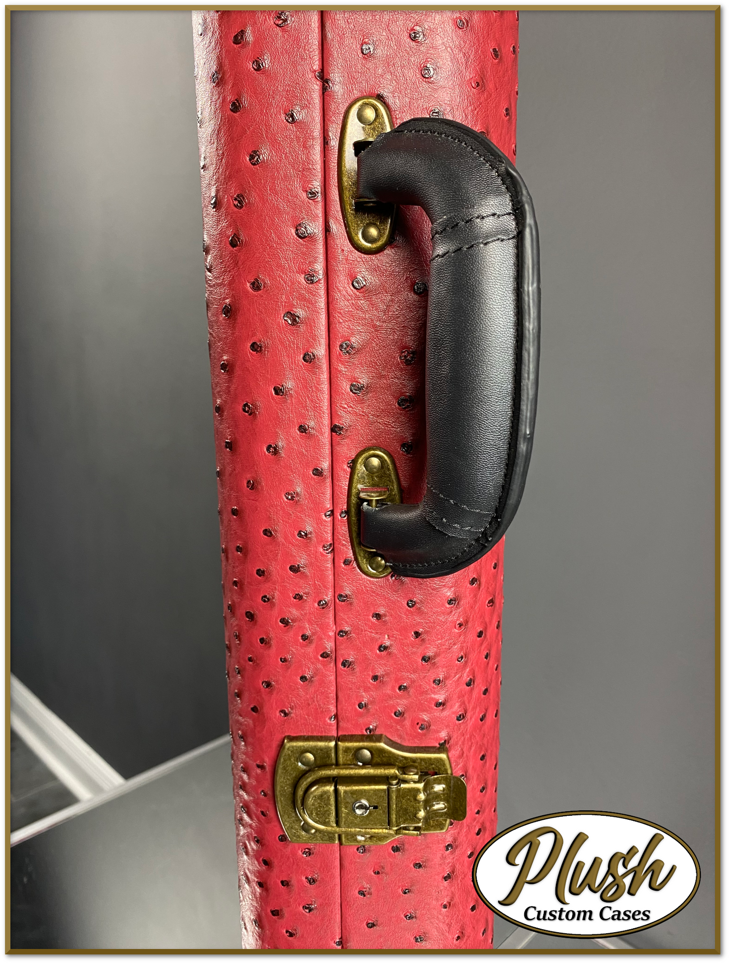 PlushCaster Tele®/Strat® Custom Guitar Case Burgundy Red Ostrich with Green Fur
