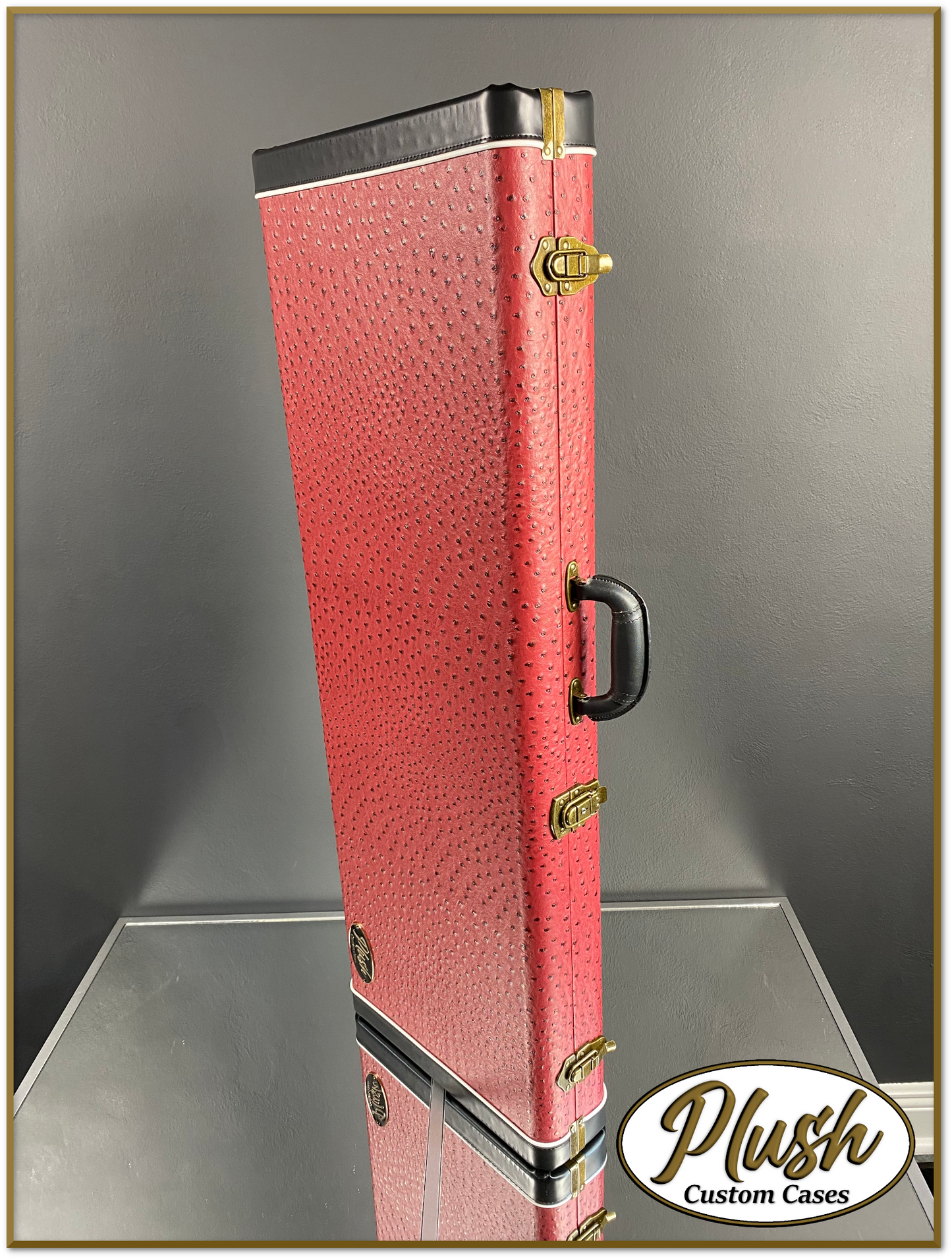 PlushCaster Tele®/Strat® Custom Guitar Case Burgundy Red Ostrich with Cream Fur