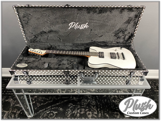 PlushCaster Tele®/Strat® Custom Guitar Case Black & White Polka Dots with Black Fur