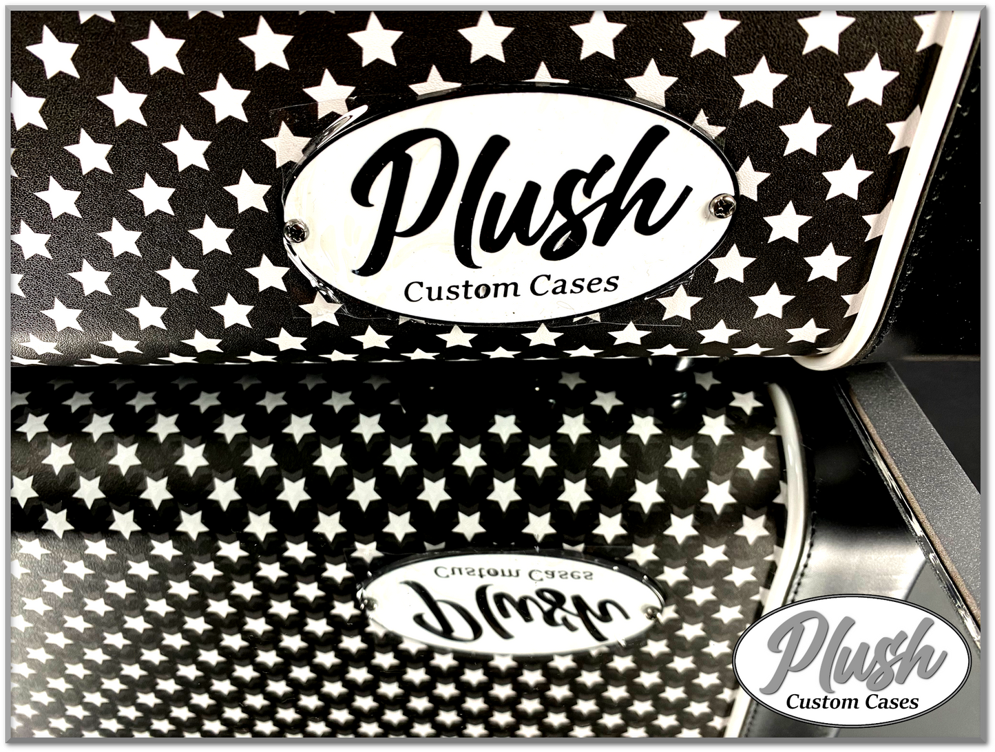 PlushCaster Tele®/Strat® Custom Guitar Case Black & White Stars with Black Fur