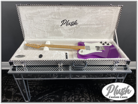 PlushCaster Tele®/Strat® Custom Guitar Case Black & White Stars with White Fur