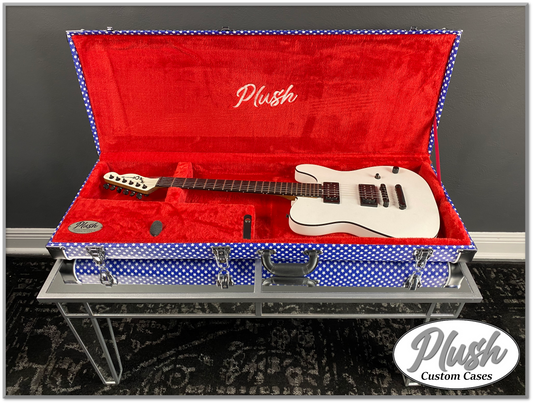 PlushCaster Tele®/Strat® Custom Guitar Case Blue & White Stars with Red Fur