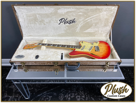 PlushCaster Tele®/Strat® Custom Guitar Case Tooled Leather Pattern 03 Black over Medium Brown with Cream