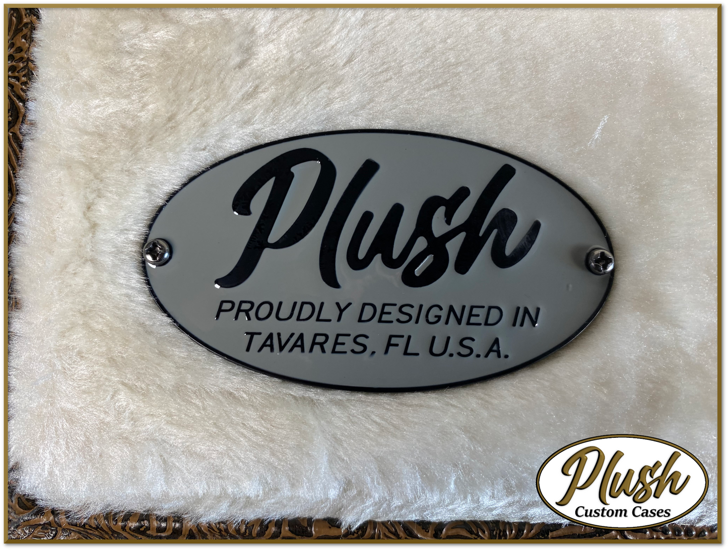 PlushCaster Tele®/Strat® Custom Guitar Case Tooled Leather Pattern 03 Black over Medium Brown with Cream