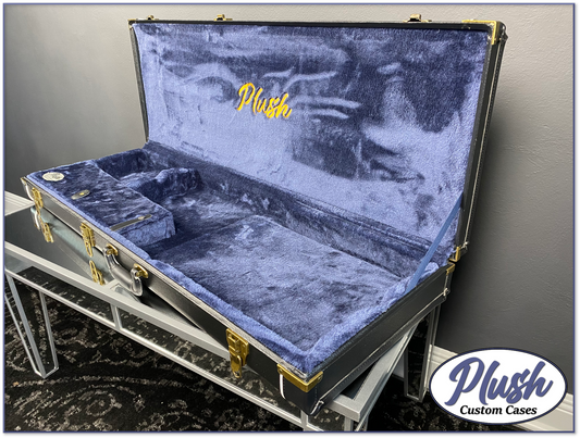 PlushMaster Jazz/Offset Custom Guitar Case Black Tolex with Dark Blue Fur