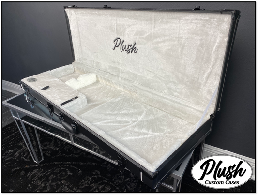 PlushMaster Jazz/Offset Custom Guitar Case Black Tolex with White Fur