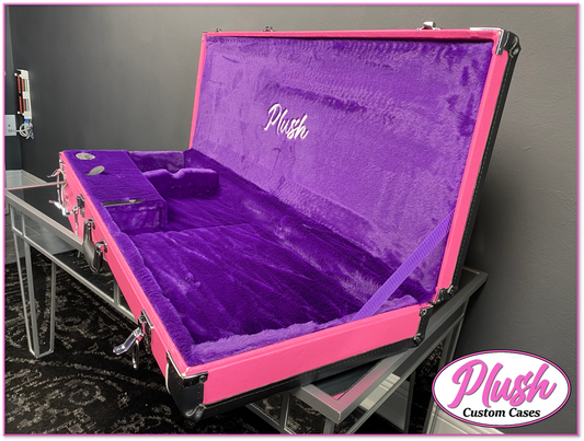 PlushMaster Jazz/Offset Custom Guitar Case Pink Tolex with Purple Fur