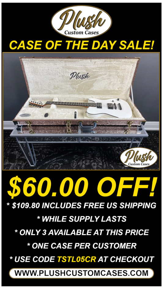 PlushCaster Tele®/Strat® Custom Guitar Case Tooled Leather Pattern 05 Black over Brown with Cream Fur