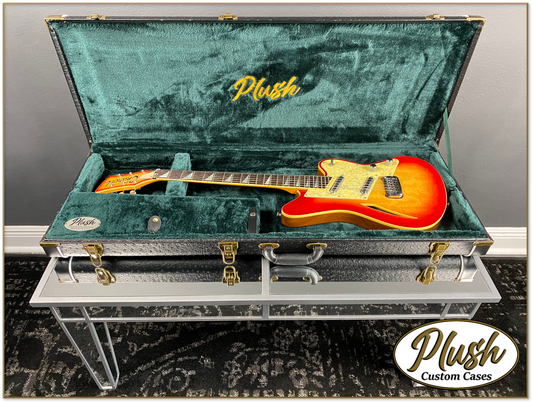 PlushCaster Tele®/Strat® Custom Guitar Case Black Ostrich with Green Fur