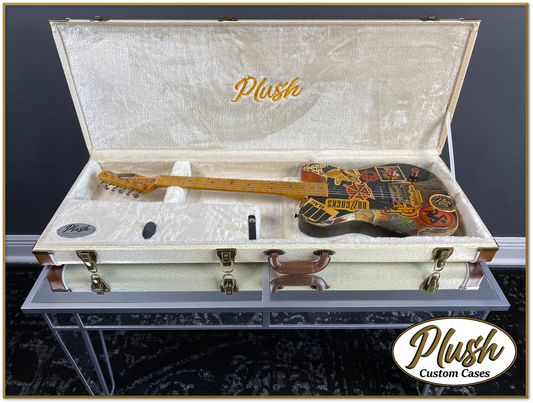 PlushCaster Tele®/Strat® Custom Guitar Case Cream Ostrich with Cream Fur