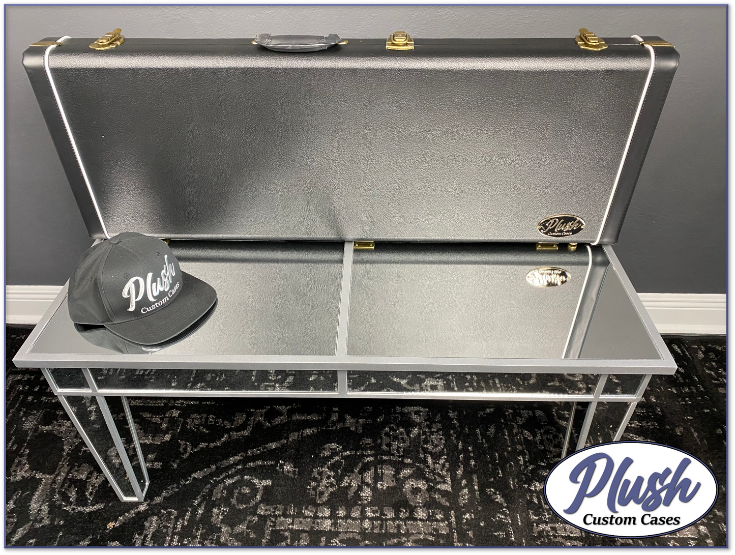 PlushCaster Tele®/Strat® Size Custom Guitar Case Black Tolex with Dark Blue Fur