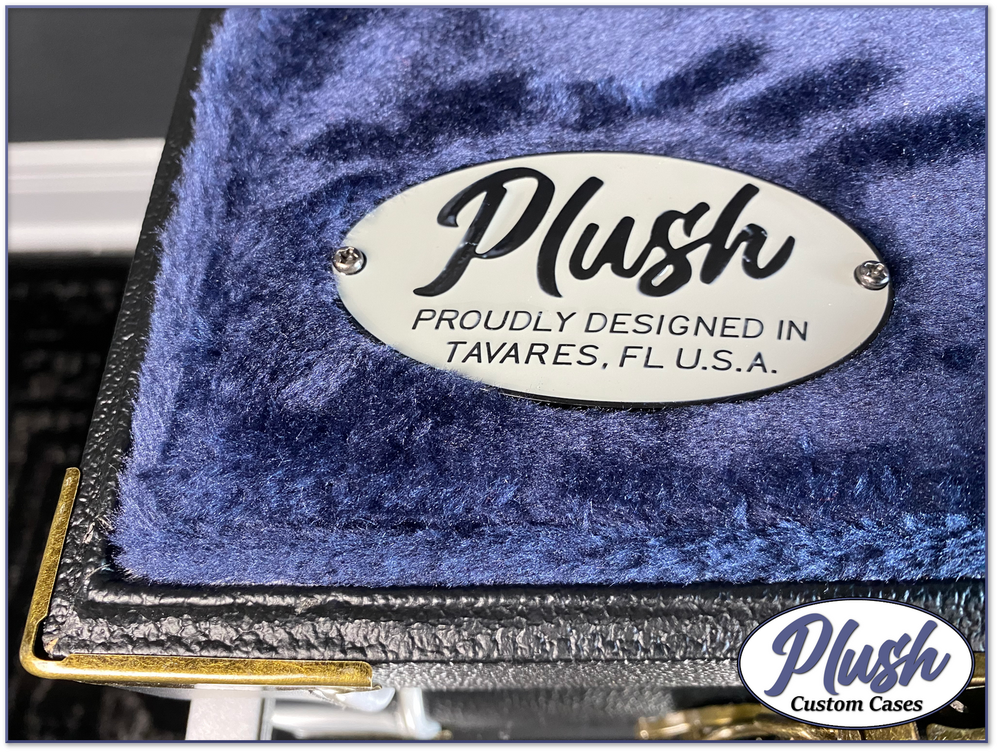 PlushCaster Tele®/Strat® Size Custom Guitar Case Black Tolex with Dark Blue Fur