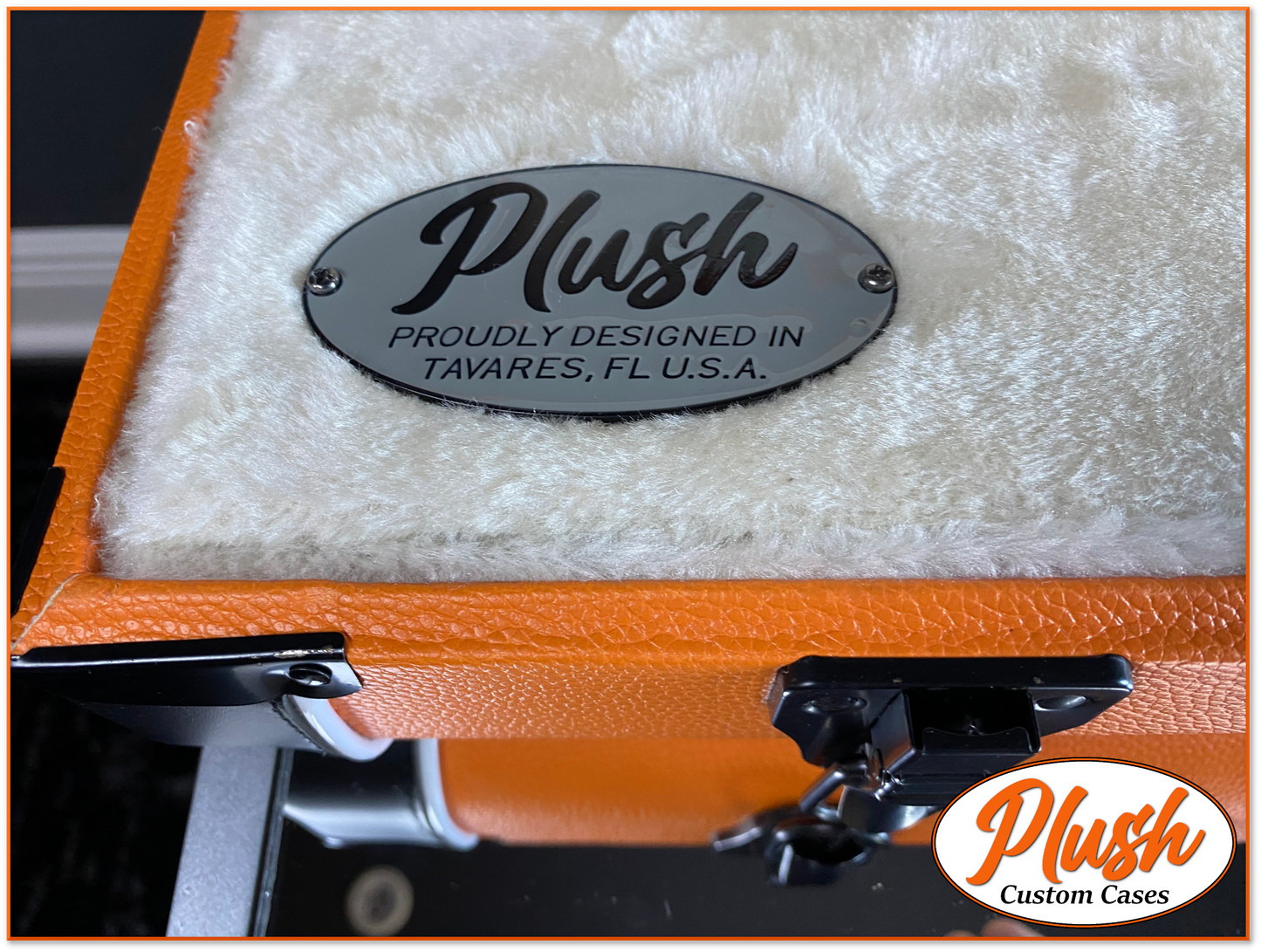 PlushCaster Tele®/Strat® Size Custom Guitar Case Orange Tolex with Cream Fur