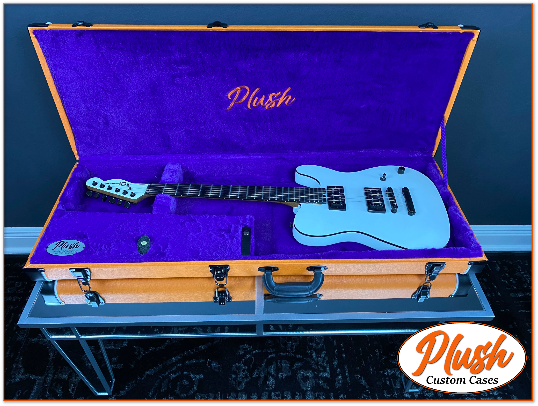 Custom Tele Case PlushCaster Tele®/Strat® Size Custom Guitar Case Orange Tolex with Pur ...