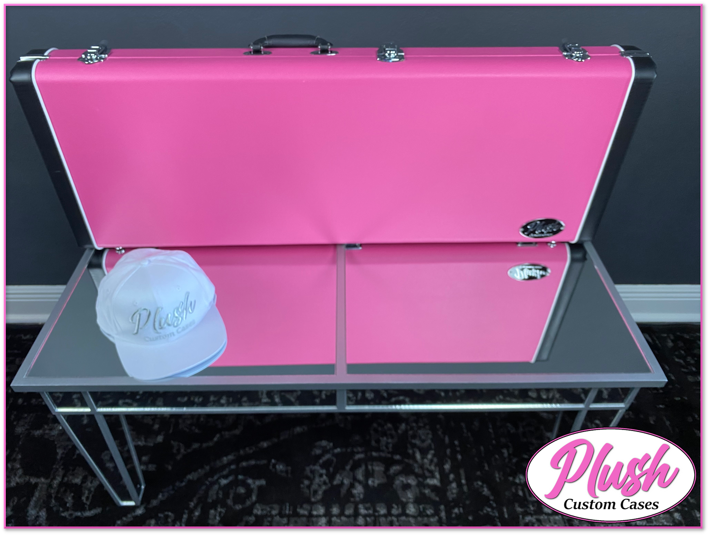 PlushCaster Tele®/Strat® Size Custom Guitar Case Pink Tolex with Black Fur