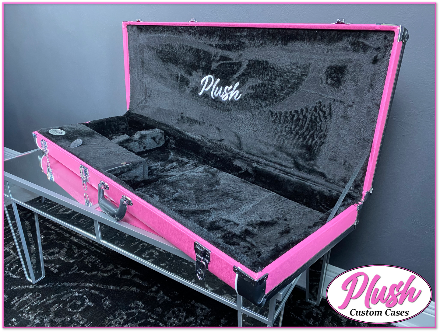 PlushCaster Tele®/Strat® Size Custom Guitar Case Pink Tolex with Black Fur