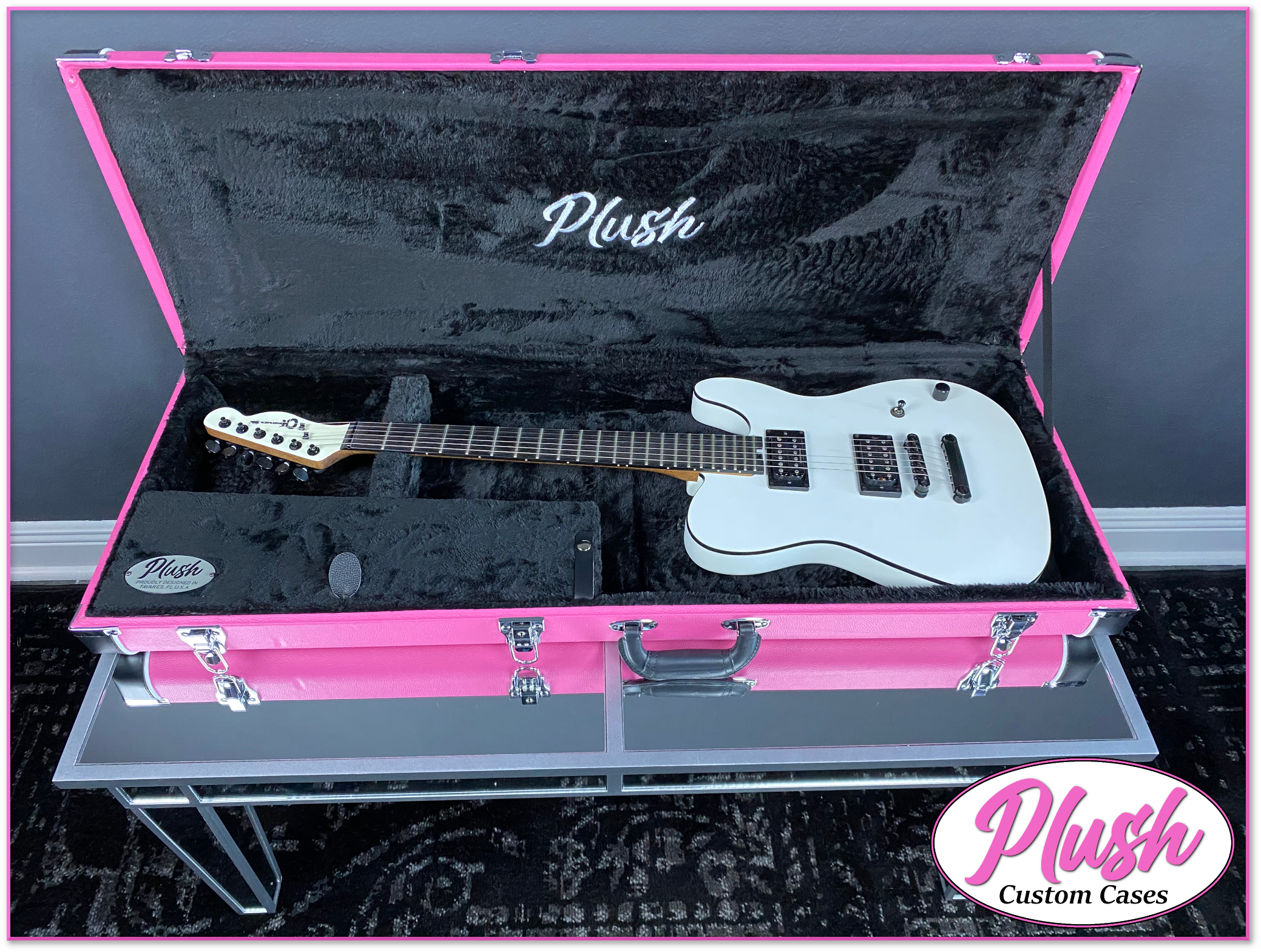 Custom Tele Case PlushCaster Tele®/Strat® Size Custom Guitar Case Pink Tolex with Black ...