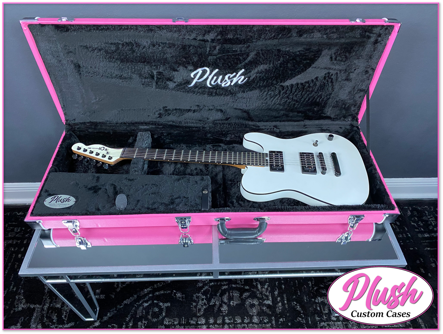 PlushCaster Tele®/Strat® Size Custom Guitar Case Pink Tolex with Black Fur