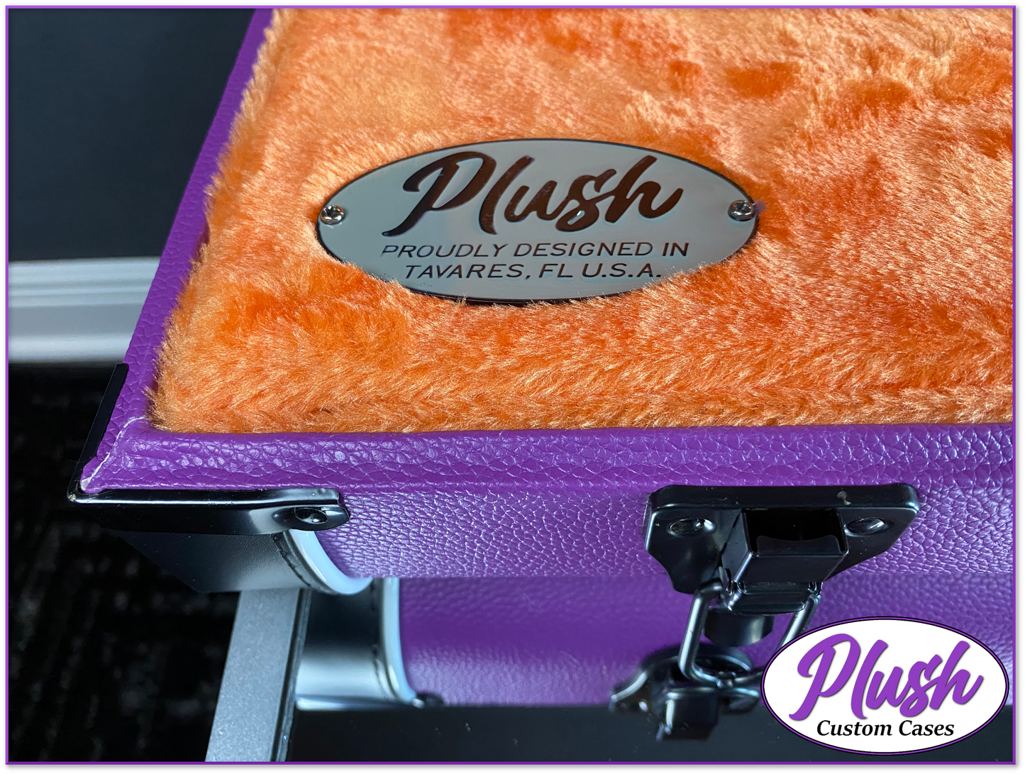 PlushCaster Tele®/Strat® Size Custom Guitar Case Purple Tolex with Orange Fur