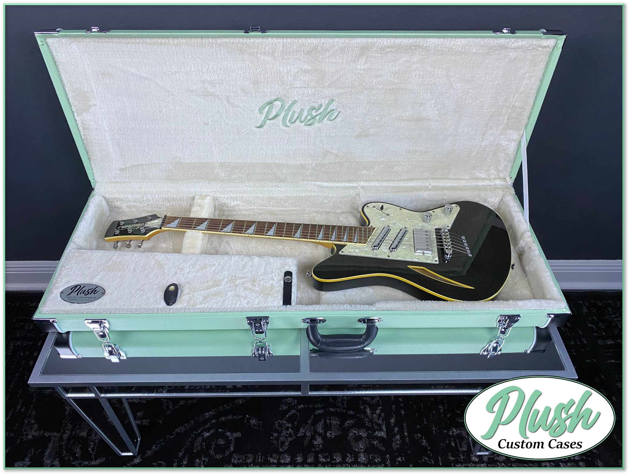 Custom Tele Case PlushCaster Tele®/Strat® Size Custom Guitar Case Seafoam Green Tolex w ...