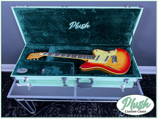 PlushCaster Tele®/Strat® Size Custom Guitar Case Seafoam Green Tolex with Emerald Green Fur