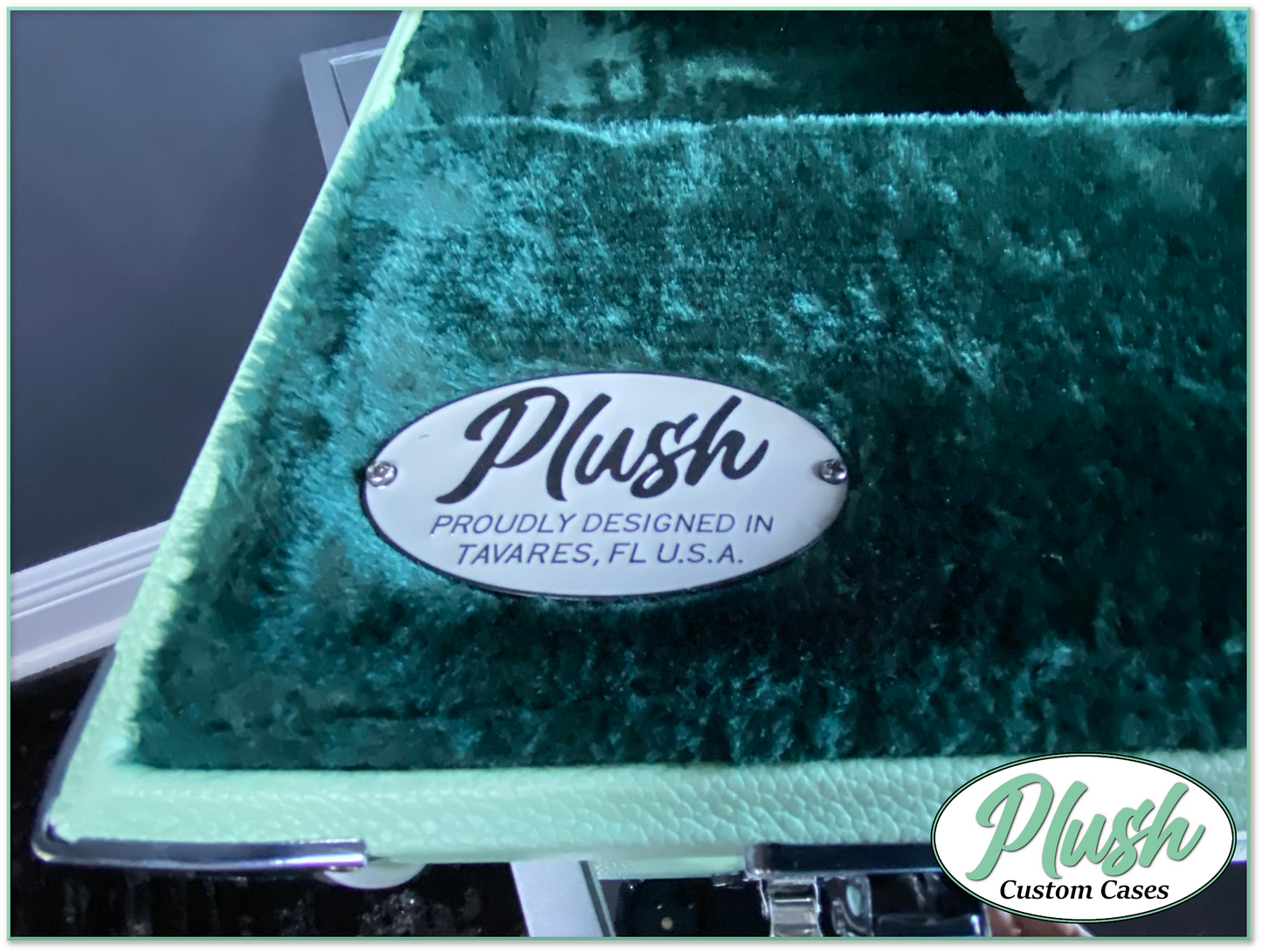 PlushCaster Tele®/Strat® Size Custom Guitar Case Seafoam Green Tolex with Emerald Green Fur