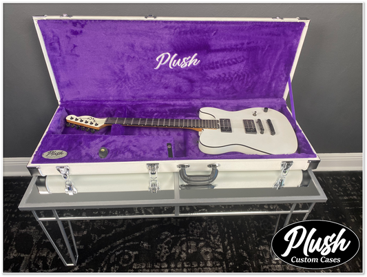 PlushCaster Tele®/Strat® Size Custom Guitar Case White Tolex with Purple Fur