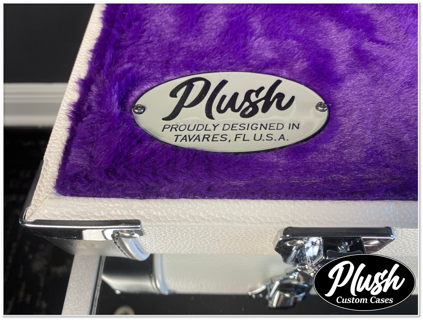 PlushCaster Tele®/Strat® Size Custom Guitar Case White Tolex with Purple Fur