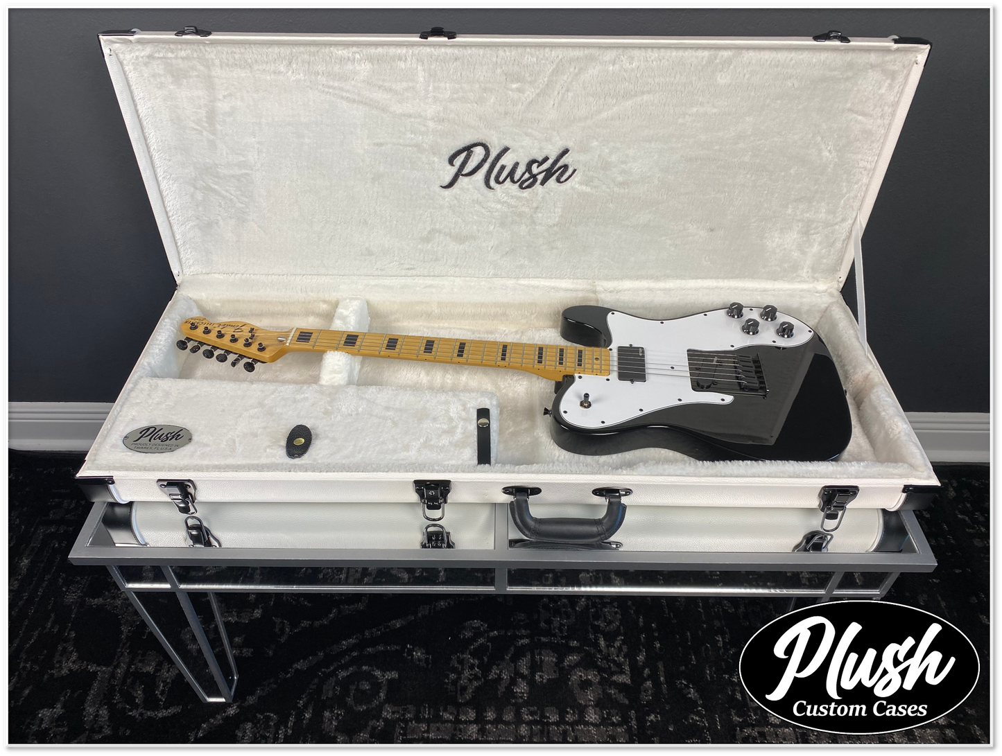 PlushCaster Tele®/Strat® Size Custom Guitar Case White Tolex with White Fur
